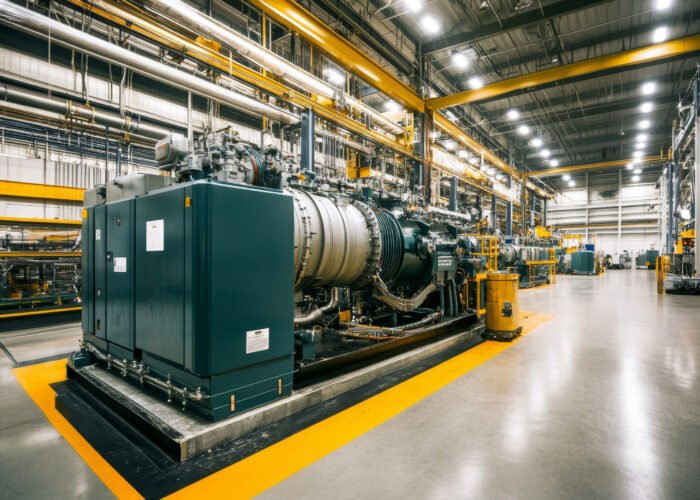 Industrial photography of a large generator highlighting engineering and technological innovation