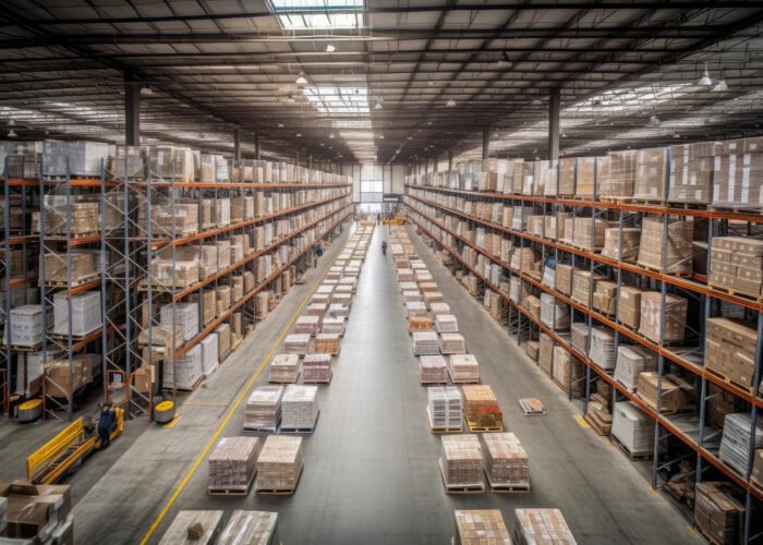 Huge warehouse, storage and logistics. Generative AI